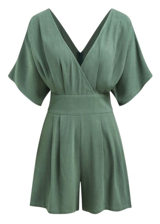 Cider Pants - Cider Linen-Blend V-Neck Sage Green Pocket Romper Women's Size 10